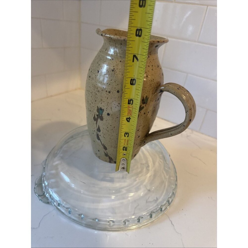Small Handmade Pitcher Brown With Flowers 7 1/2 Tall Vintage - Picture 16 of 16